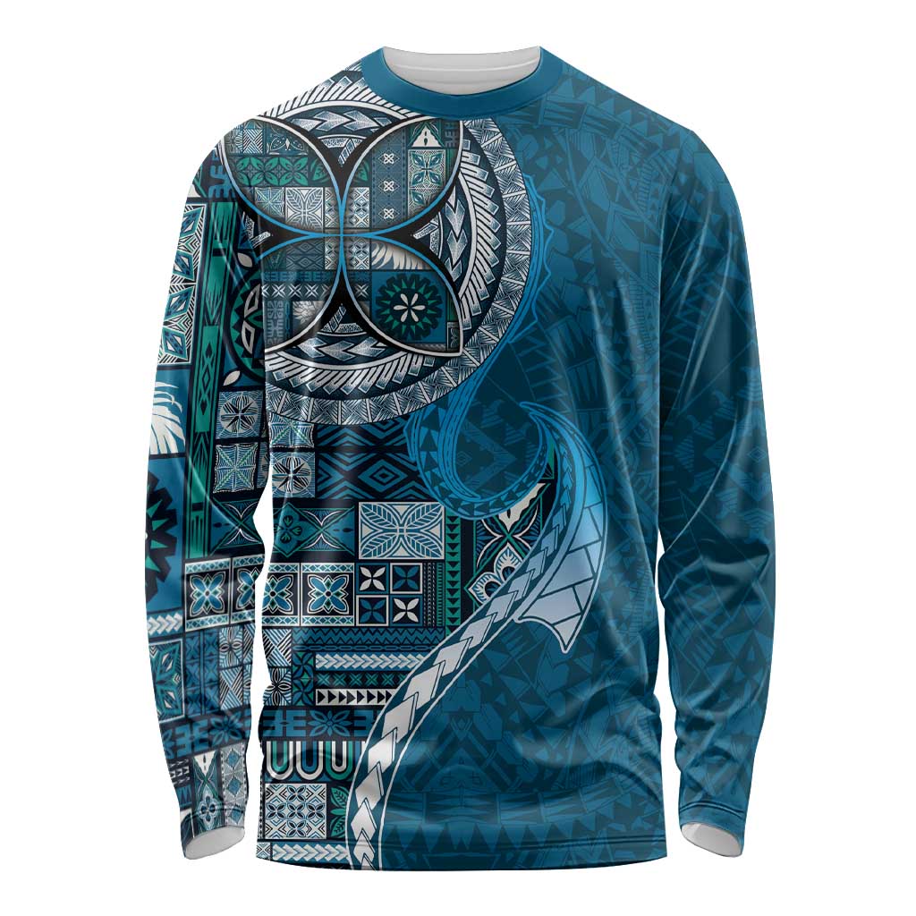 Samoan Siapo Art Tattoo Polynesian Pattern Long Sleeve Shirt Teal Color LT03 Unisex Teal - Polynesian Pride