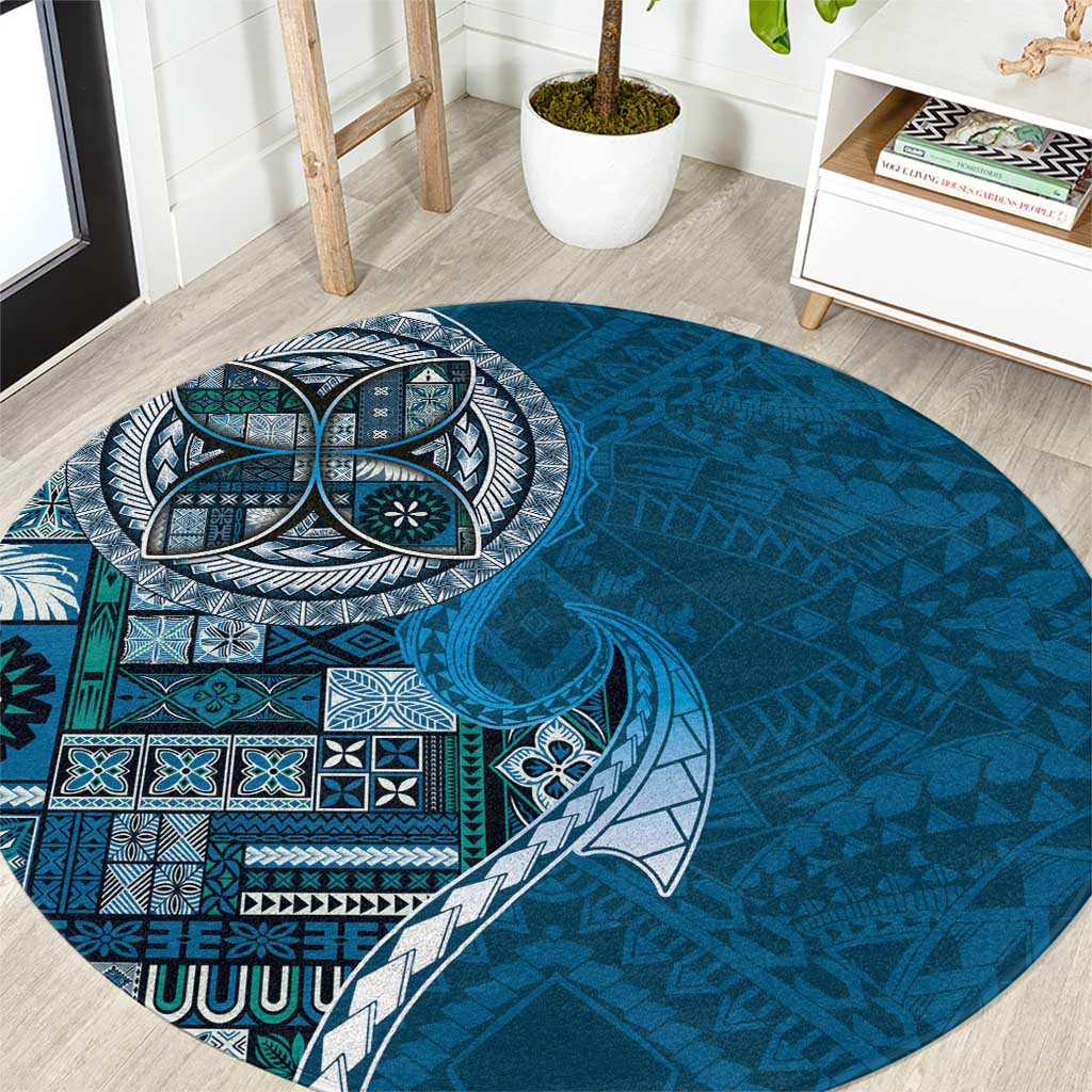 Samoan Siapo Art Tattoo Polynesian Pattern Round Carpet Teal Color LT03 Teal - Polynesian Pride
