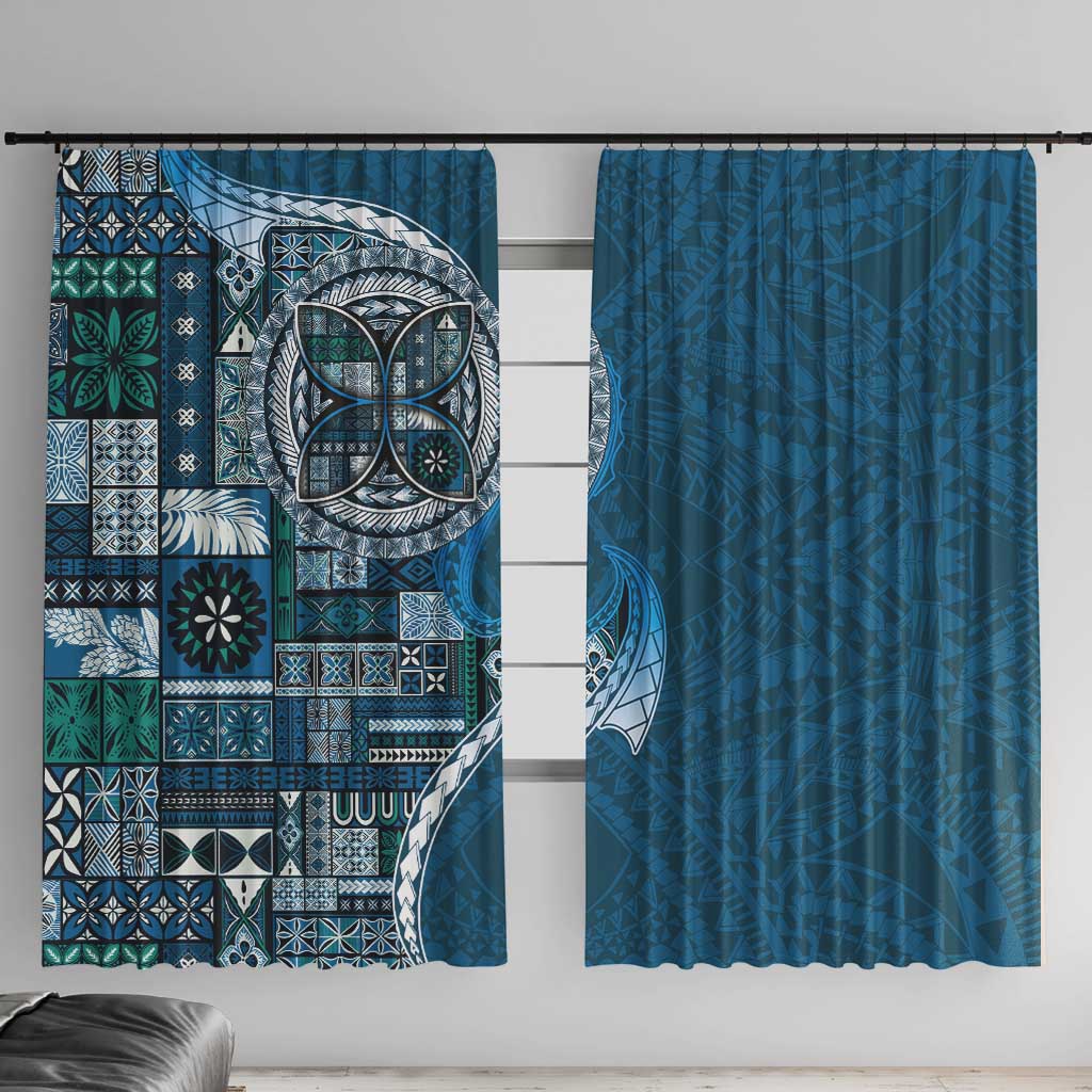 Samoan Siapo Art Tattoo Polynesian Pattern Window Curtain Teal Color LT03 With Hooks Teal - Polynesian Pride