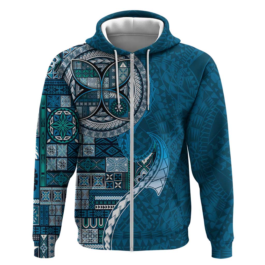 Samoan Siapo Art Tattoo Polynesian Pattern Zip Hoodie Teal Color LT03 Zip Hoodie Teal - Polynesian Pride
