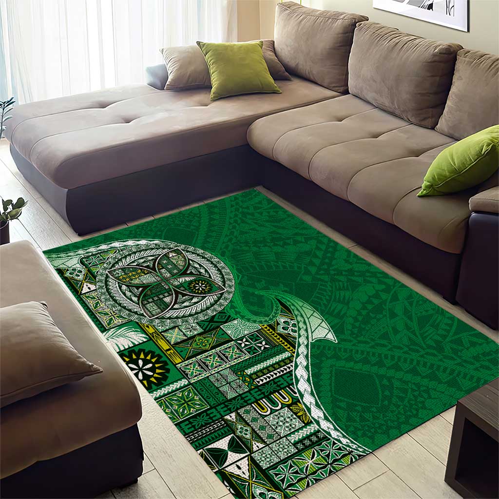 Samoan Siapo Art Tattoo Polynesian Pattern Area Rug Green Color LT03 - Polynesian Pride