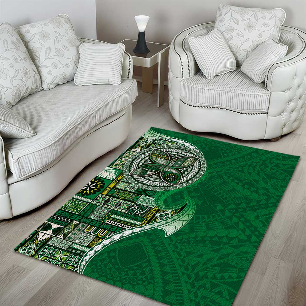 Samoan Siapo Art Tattoo Polynesian Pattern Area Rug Green Color LT03 - Polynesian Pride