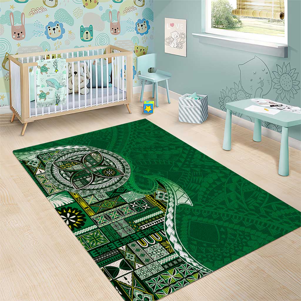 Samoan Siapo Art Tattoo Polynesian Pattern Area Rug Green Color LT03 - Polynesian Pride