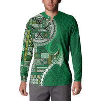 Samoan Siapo Art Tattoo Polynesian Pattern Button Sweatshirt Green Color LT03 - Polynesian Pride