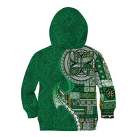 Samoan Siapo Art Tattoo Polynesian Pattern Kid Hoodie Green Color LT03 - Polynesian Pride