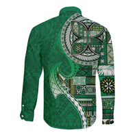 Samoan Siapo Art Tattoo Polynesian Pattern Long Sleeve Button Shirt Green Color LT03 - Polynesian Pride