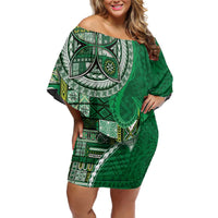 Samoan Siapo Art Tattoo Polynesian Pattern Off Shoulder Short Dress Green Color LT03 Women Green - Polynesian Pride