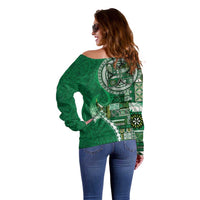 Samoan Siapo Art Tattoo Polynesian Pattern Off Shoulder Sweater Green Color LT03 - Polynesian Pride