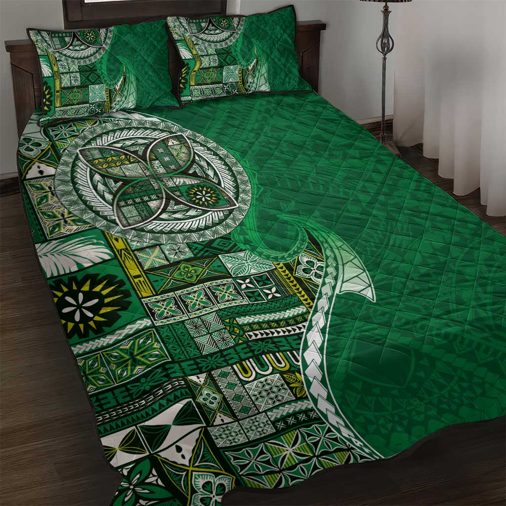 Samoan Siapo Art Tattoo Polynesian Pattern Quilt Bed Set Green Color LT03 Green - Polynesian Pride