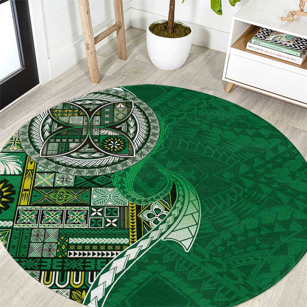 Samoan Siapo Art Tattoo Polynesian Pattern Round Carpet Green Color LT03 Green - Polynesian Pride