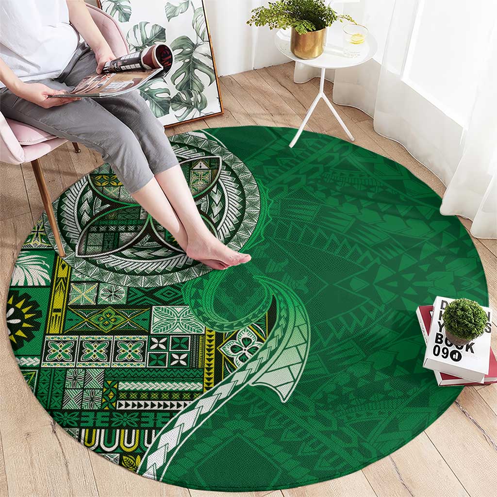 Samoan Siapo Art Tattoo Polynesian Pattern Round Carpet Green Color LT03 - Polynesian Pride
