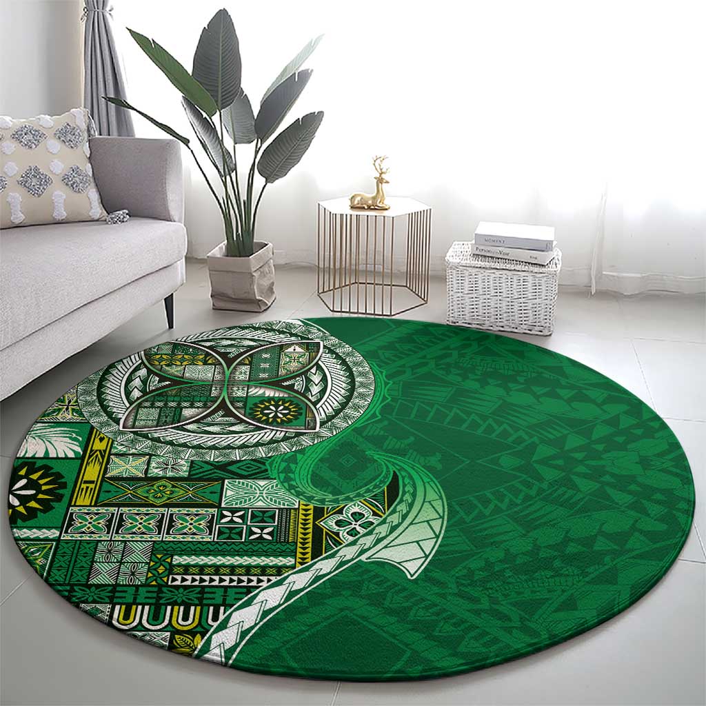 Samoan Siapo Art Tattoo Polynesian Pattern Round Carpet Green Color LT03 - Polynesian Pride