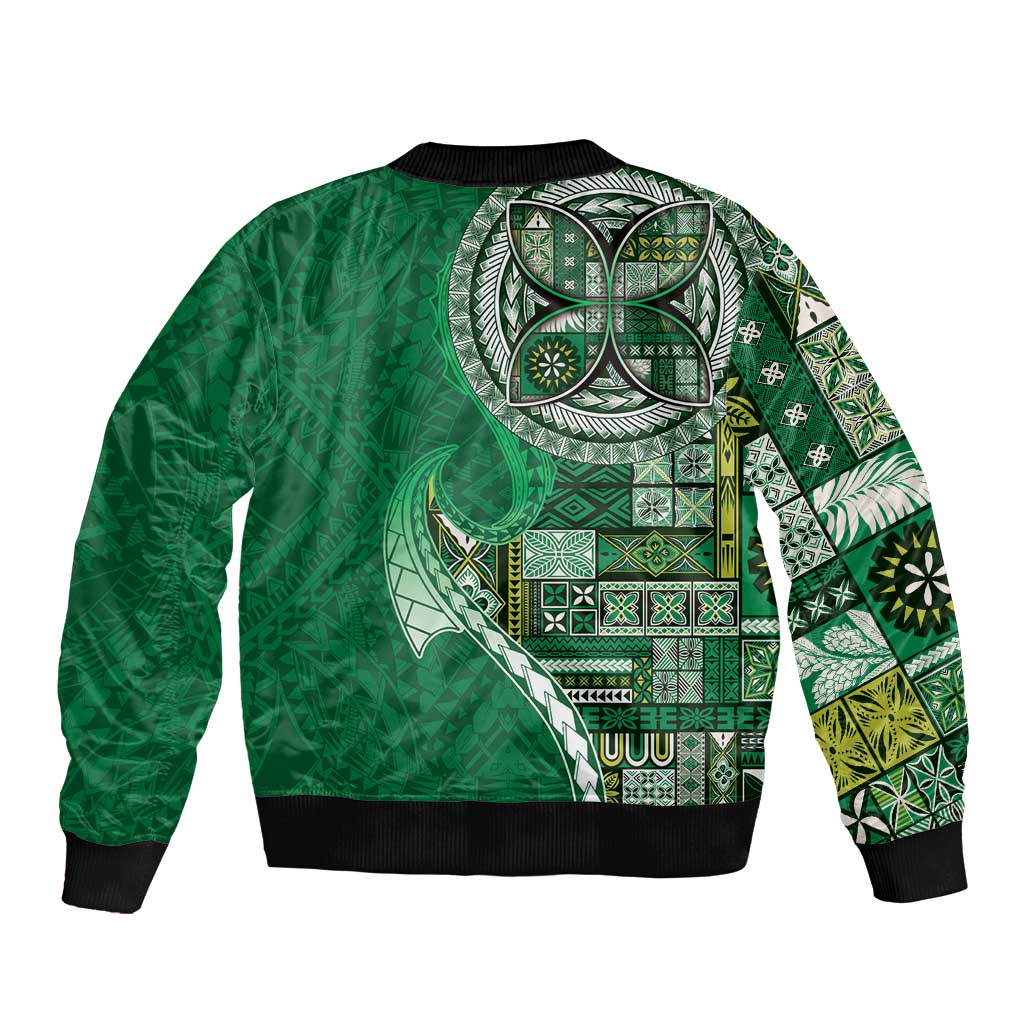 Samoan Siapo Art Tattoo Polynesian Pattern Sleeve Zip Bomber Jacket Green Color LT03 - Polynesian Pride