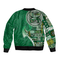 Samoan Siapo Art Tattoo Polynesian Pattern Sleeve Zip Bomber Jacket Green Color LT03 - Polynesian Pride