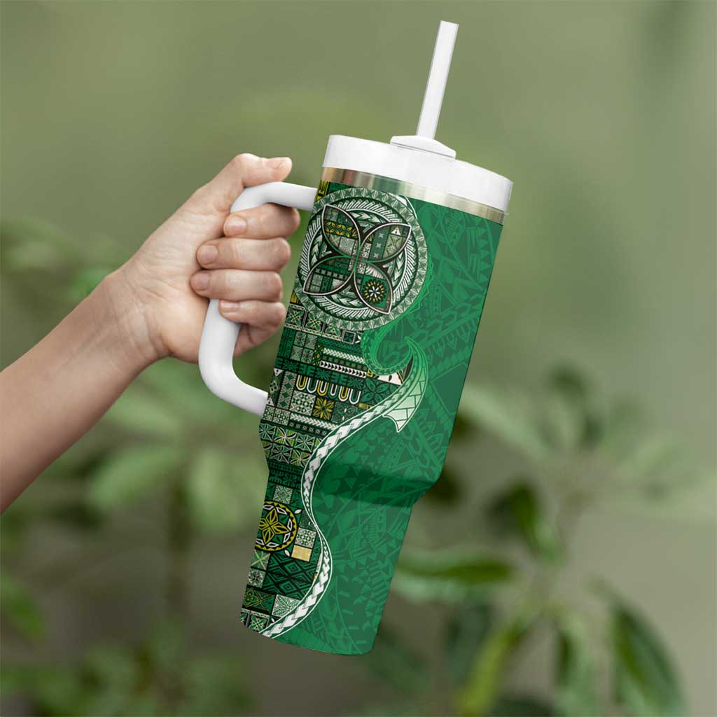 Samoan Siapo Art Tattoo Polynesian Pattern Tumbler With Handle Green Color LT03 - Polynesian Pride