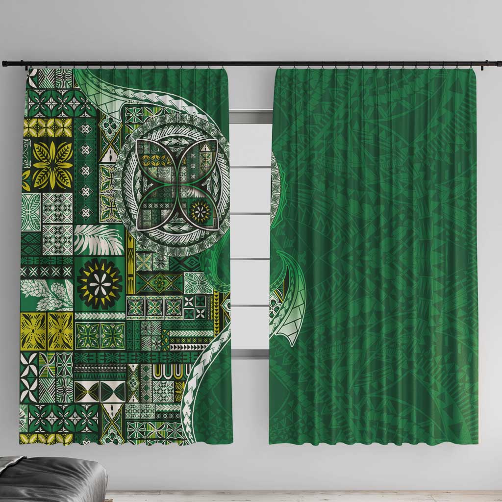 Samoan Siapo Art Tattoo Polynesian Pattern Window Curtain Green Color LT03 With Hooks Green - Polynesian Pride