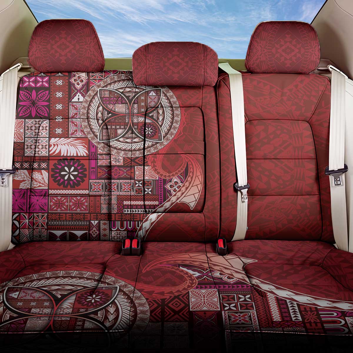 Samoan Siapo Art Tattoo Polynesian Pattern Back Car Seat Cover Red Color LT03 One Size Red - Polynesian Pride