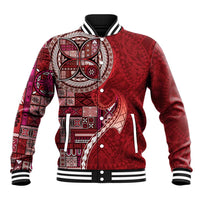 Samoan Siapo Art Tattoo Polynesian Pattern Baseball Jacket Red Color LT03 Unisex Red - Polynesian Pride
