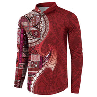Samoan Siapo Art Tattoo Polynesian Pattern Button Sweatshirt Red Color LT03 - Polynesian Pride