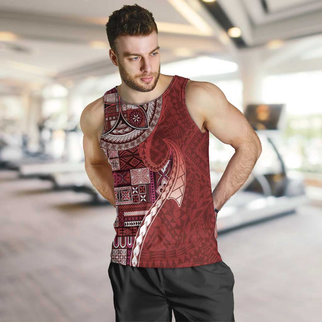 Samoan Siapo Art Tattoo Polynesian Pattern Men Tank Top Red Color LT03 Red - Polynesian Pride