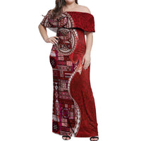 Samoan Siapo Art Tattoo Polynesian Pattern Off Shoulder Maxi Dress Red Color LT03 Women Red - Polynesian Pride