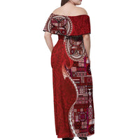 Samoan Siapo Art Tattoo Polynesian Pattern Off Shoulder Maxi Dress Red Color LT03 - Polynesian Pride