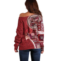 Samoan Siapo Art Tattoo Polynesian Pattern Off Shoulder Sweater Red Color LT03 - Polynesian Pride