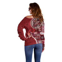 Samoan Siapo Art Tattoo Polynesian Pattern Off Shoulder Sweater Red Color LT03 - Polynesian Pride