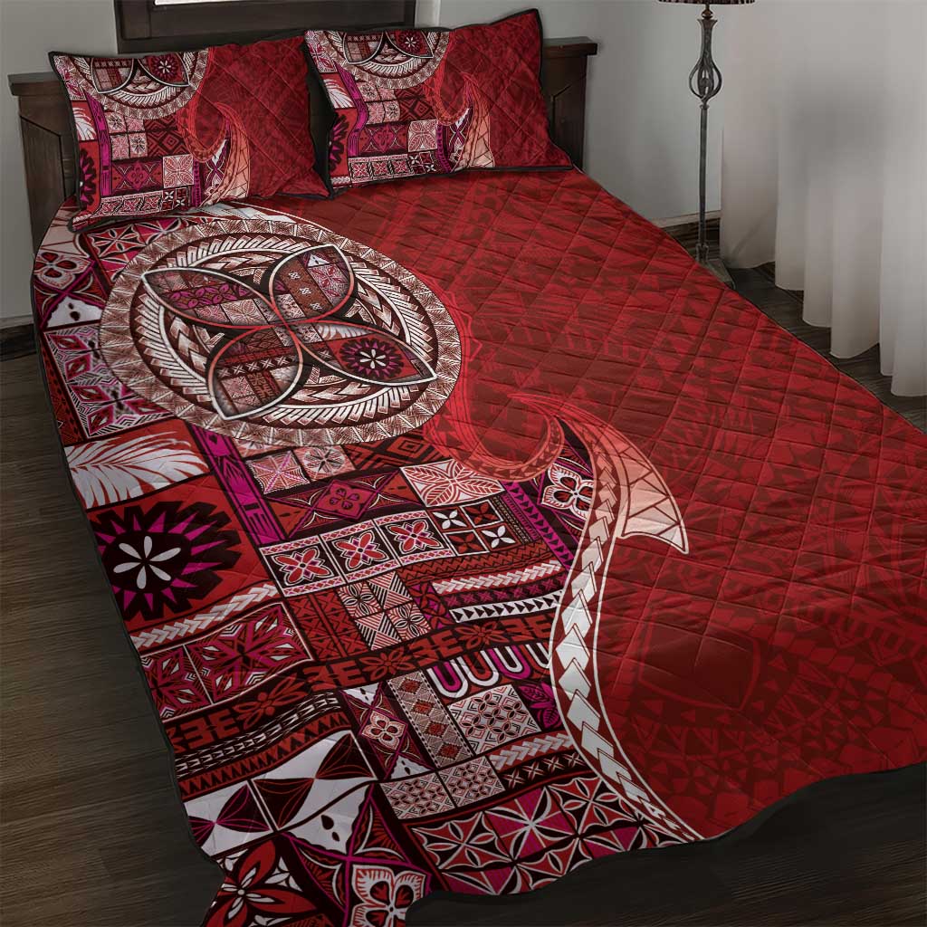 Samoan Siapo Art Tattoo Polynesian Pattern Quilt Bed Set Red Color LT03 Red - Polynesian Pride