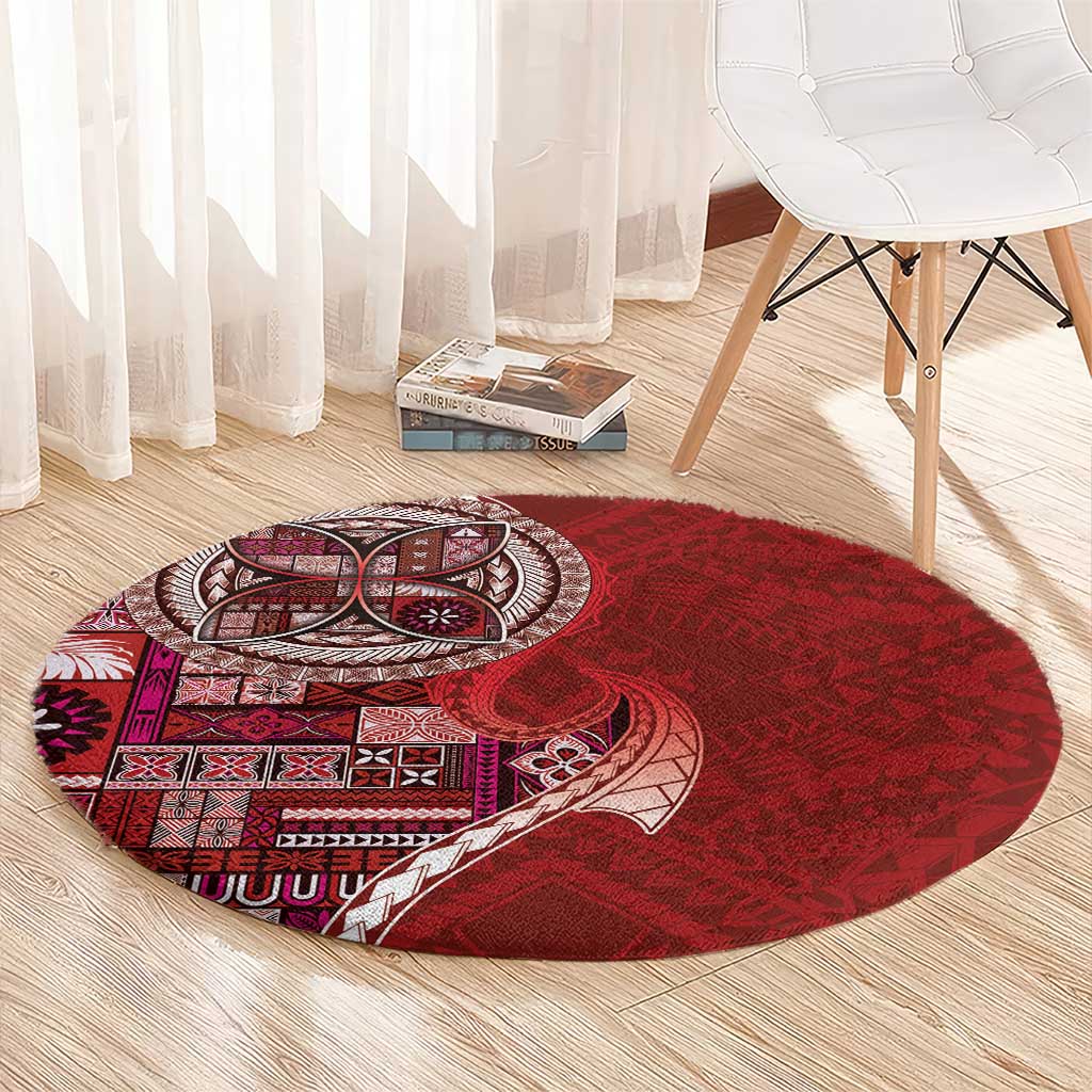 Samoan Siapo Art Tattoo Polynesian Pattern Round Carpet Red Color LT03 - Polynesian Pride