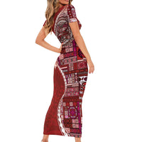 Samoan Siapo Art Tattoo Polynesian Pattern Short Sleeve Bodycon Dress Red Color LT03 - Polynesian Pride