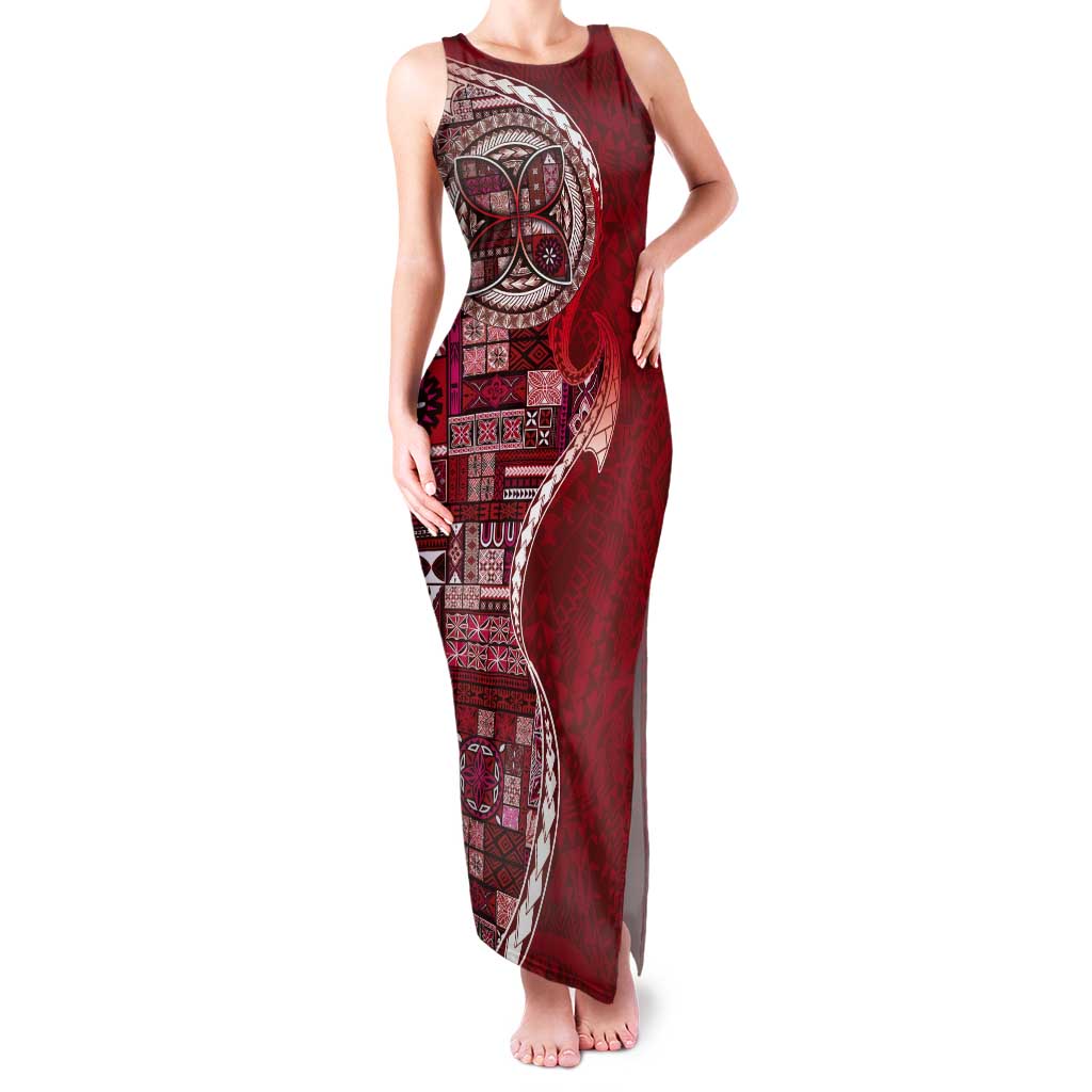 Samoan Siapo Art Tattoo Polynesian Pattern Tank Maxi Dress Red Color LT03 Women Red - Polynesian Pride