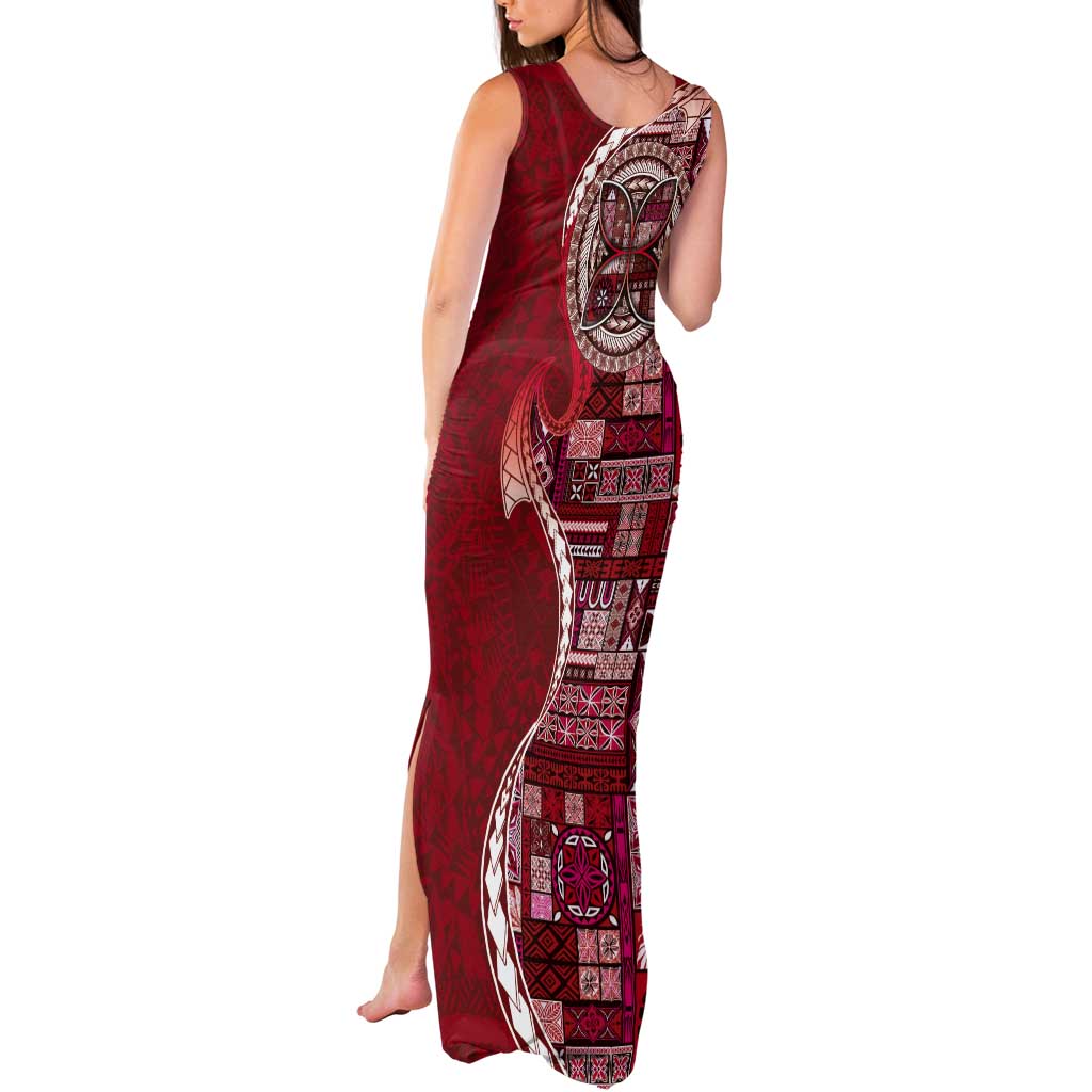Samoan Siapo Art Tattoo Polynesian Pattern Tank Maxi Dress Red Color LT03 - Polynesian Pride