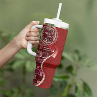 Samoan Siapo Art Tattoo Polynesian Pattern Tumbler With Handle Red Color LT03 - Polynesian Pride