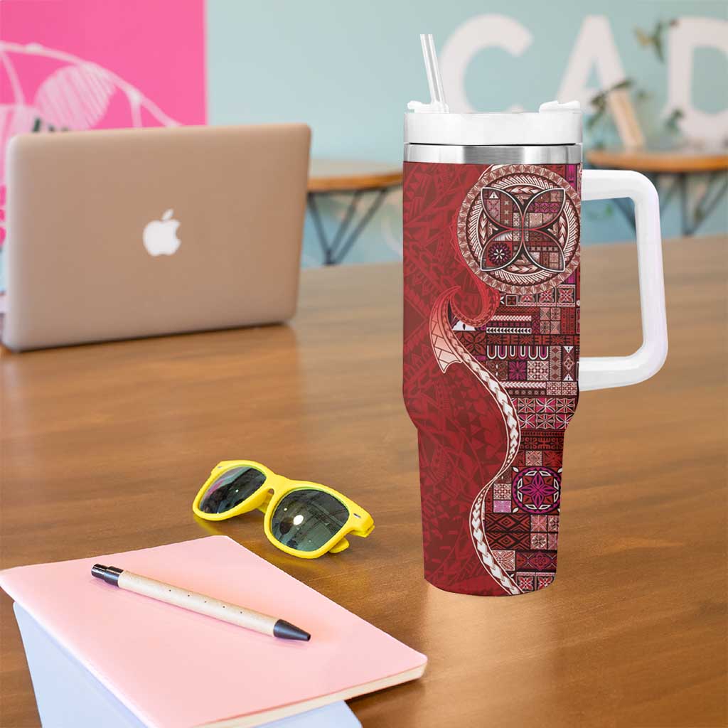 Samoan Siapo Art Tattoo Polynesian Pattern Tumbler With Handle Red Color LT03 - Polynesian Pride