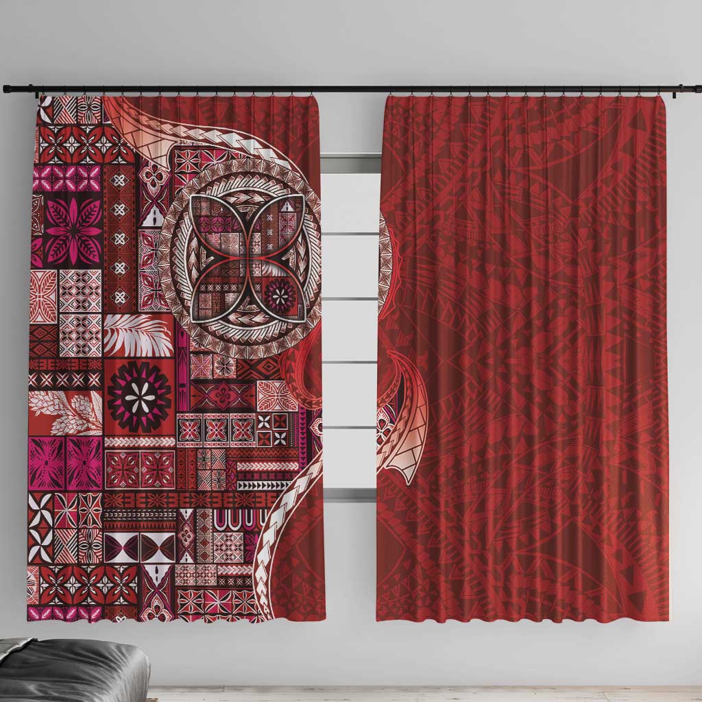 Samoan Siapo Art Tattoo Polynesian Pattern Window Curtain Red Color LT03 With Hooks Red - Polynesian Pride