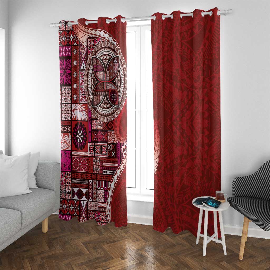 Samoan Siapo Art Tattoo Polynesian Pattern Window Curtain Red Color LT03 With Grommets Red - Polynesian Pride