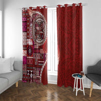 Samoan Siapo Art Tattoo Polynesian Pattern Window Curtain Red Color LT03 With Grommets Red - Polynesian Pride