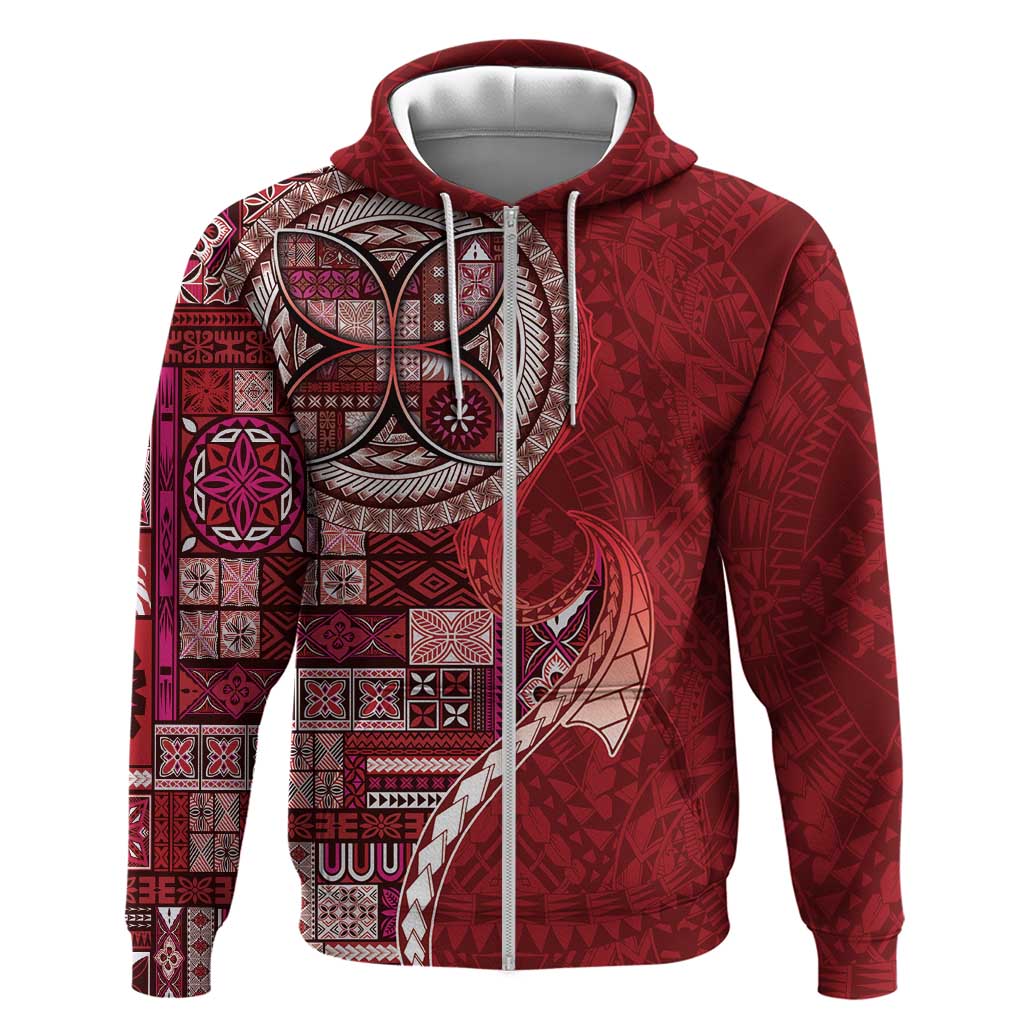 Samoan Siapo Art Tattoo Polynesian Pattern Zip Hoodie Red Color LT03 Zip Hoodie Red - Polynesian Pride