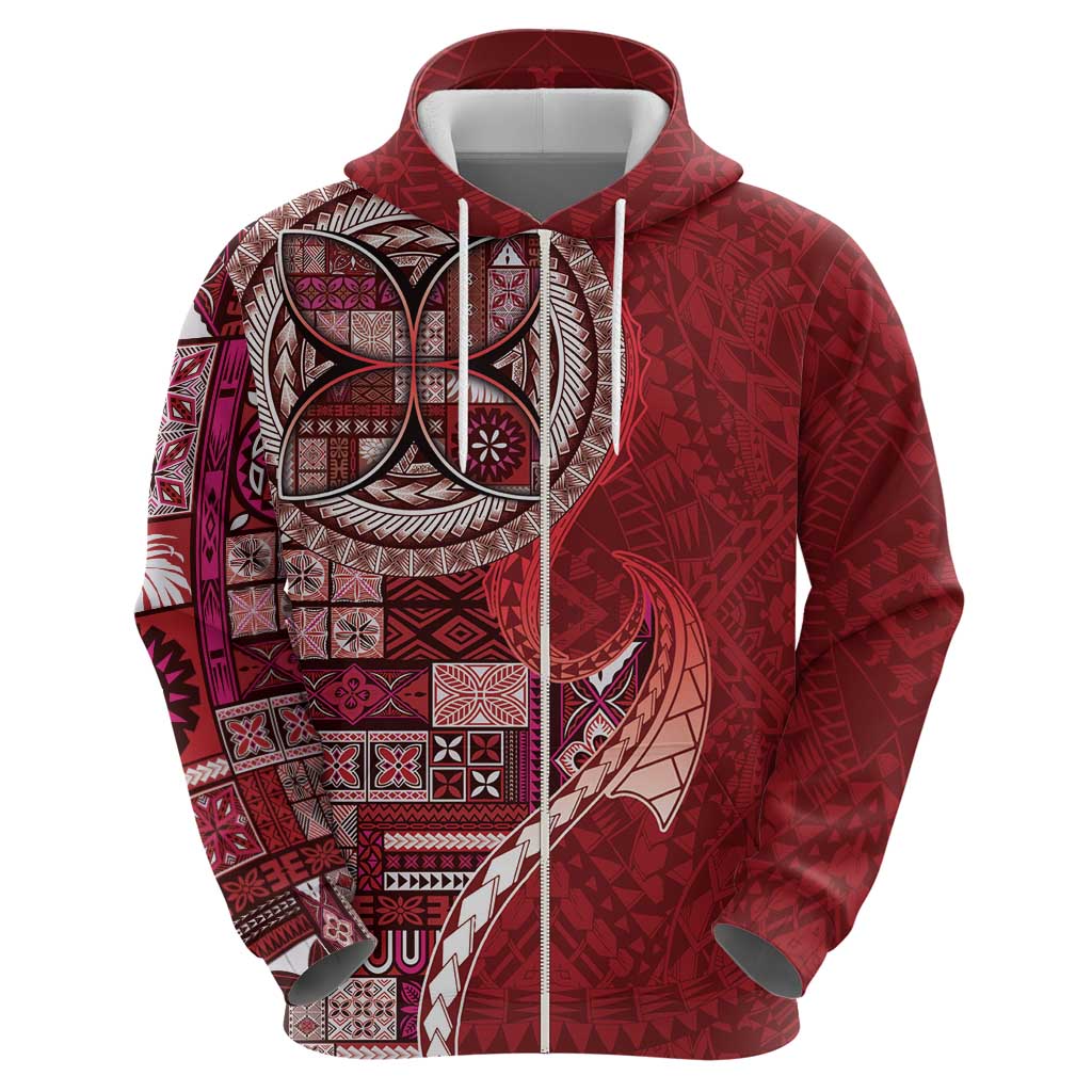 Samoan Siapo Art Tattoo Polynesian Pattern Zip Hoodie Red Color LT03 - Polynesian Pride
