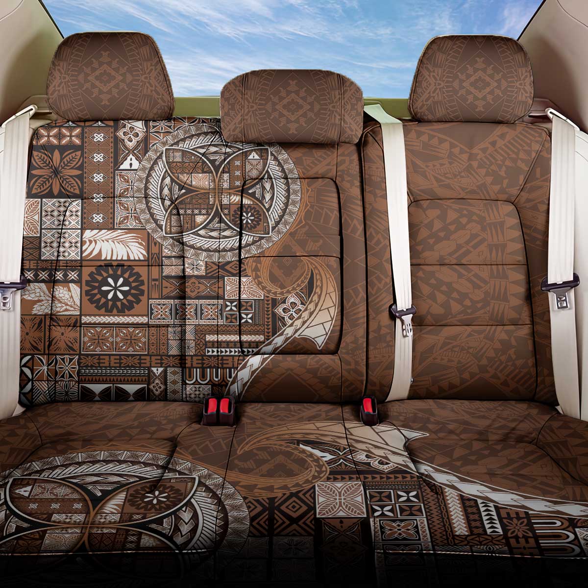 Samoan Siapo Art Tattoo Polynesian Pattern Back Car Seat Cover Brown Color LT03 One Size Brown - Polynesian Pride