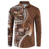 Samoan Siapo Art Tattoo Polynesian Pattern Button Sweatshirt Brown Color LT03 Brown - Polynesian Pride