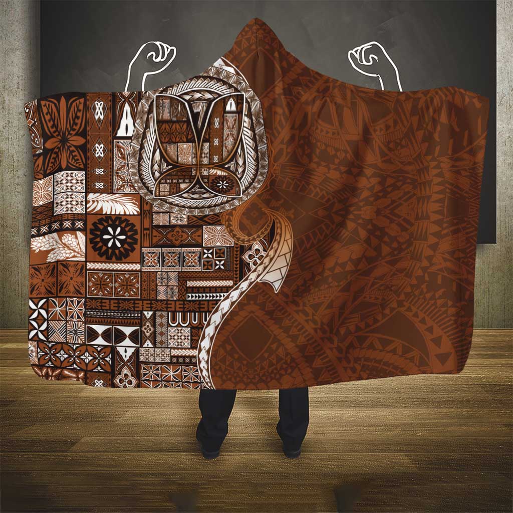 Samoan Siapo Art Tattoo Polynesian Pattern Hooded Blanket Brown Color LT03 - Polynesian Pride