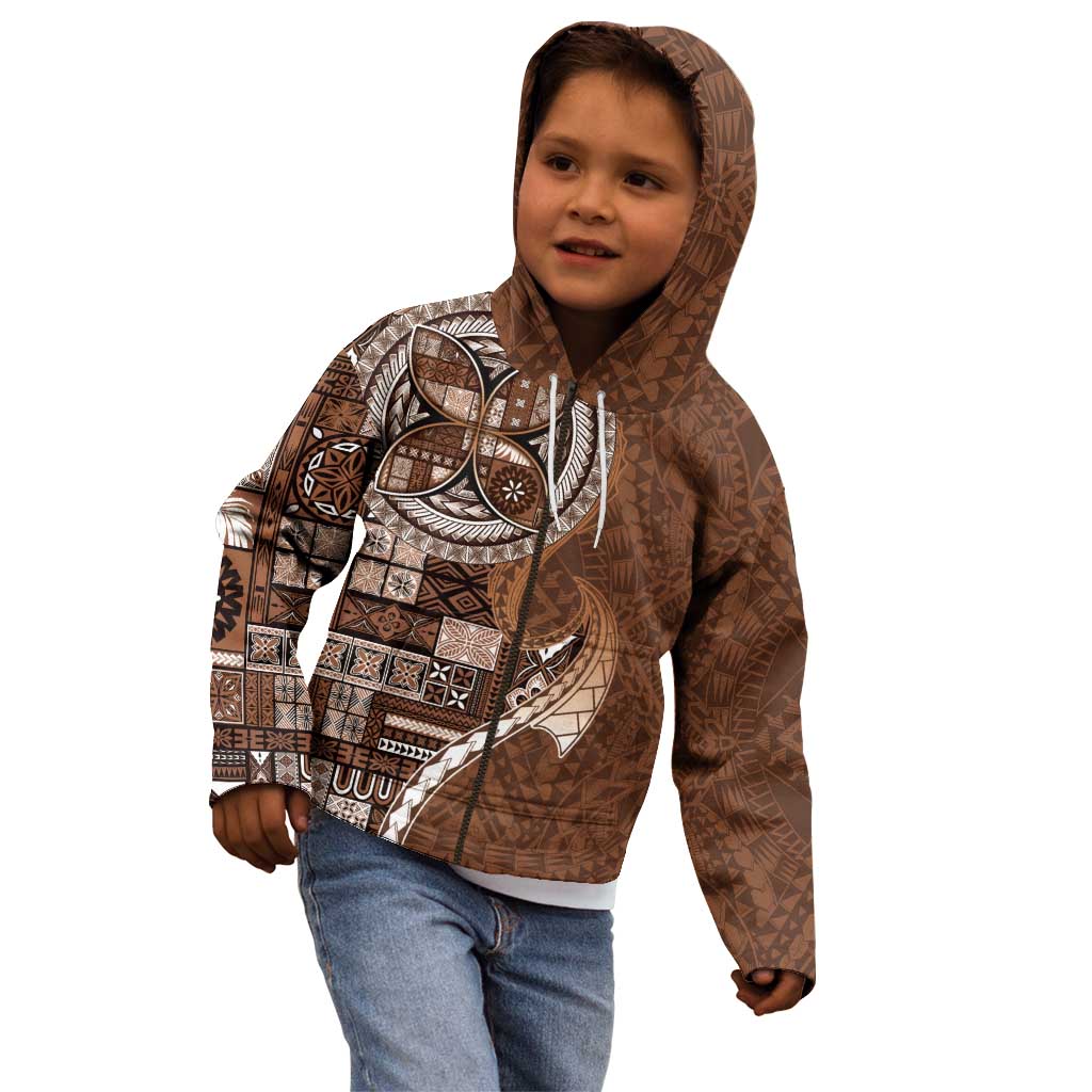 Samoan Siapo Art Tattoo Polynesian Pattern Kid Hoodie Brown Color LT03 - Polynesian Pride