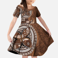 Samoan Siapo Art Tattoo Polynesian Pattern Kid Short Sleeve Dress Brown Color LT03 KID Brown - Polynesian Pride