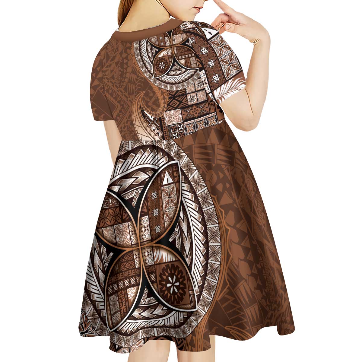 Samoan Siapo Art Tattoo Polynesian Pattern Kid Short Sleeve Dress Brown Color LT03 - Polynesian Pride