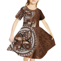 Samoan Siapo Art Tattoo Polynesian Pattern Kid Short Sleeve Dress Brown Color LT03 - Polynesian Pride