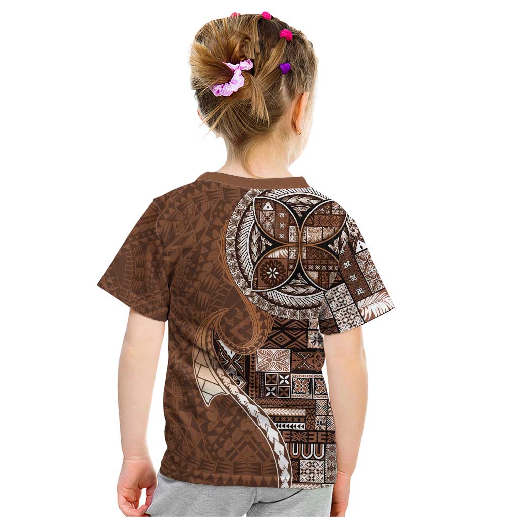 Samoan Siapo Art Tattoo Polynesian Pattern Kid T Shirt Brown Color LT03 - Polynesian Pride