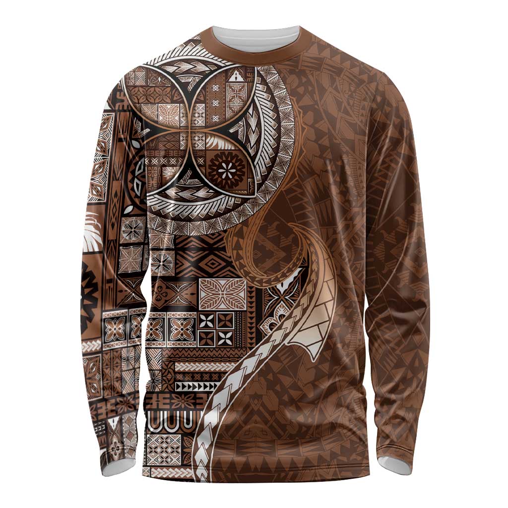 Samoan Siapo Art Tattoo Polynesian Pattern Long Sleeve Shirt Brown Color LT03 Unisex Brown - Polynesian Pride
