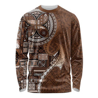 Samoan Siapo Art Tattoo Polynesian Pattern Long Sleeve Shirt Brown Color LT03 Unisex Brown - Polynesian Pride